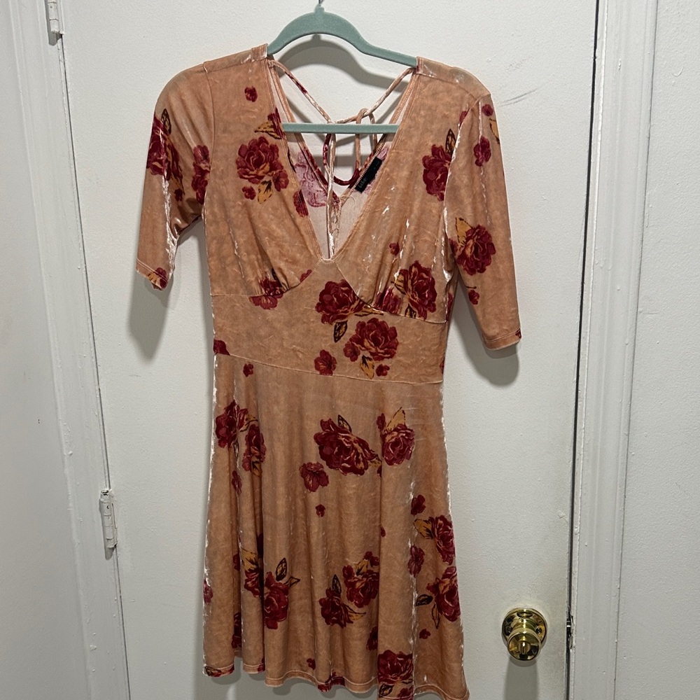 BeBop Velvet Midi Dress in Pink and Red Floral